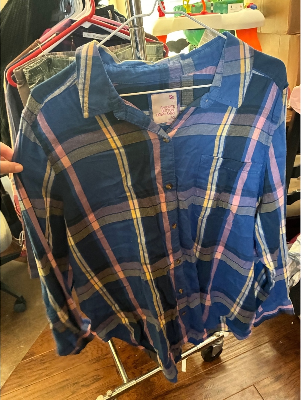 SO blue plaid button front shirt
